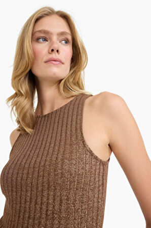 Slim Fit Dar Kesim Bisiklet Yaka Simli Kumaş Atlet