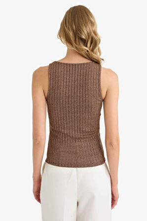 Slim Fit Dar Kesim Bisiklet Yaka Simli Kumaş Atlet