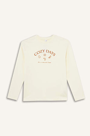 Kız Çocuk Pijama Takımı Baskılı Uzun Kollu Üst Desenli Uzun Alt