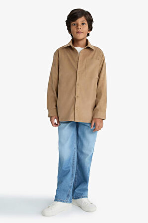 Erkek Çocuk Polo Yaka Fitilli Kadife Uzun Kollu Gömlek