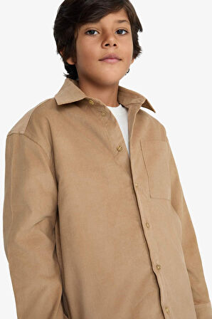 Erkek Çocuk Polo Yaka Fitilli Kadife Uzun Kollu Gömlek