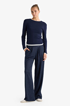 Wide Leg Çizgili Geniş Bol Paça Pantolon