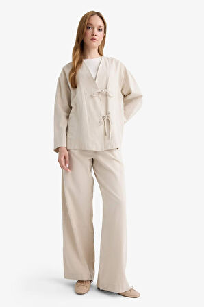 Wide Leg Keten Karışımlı Pantolon