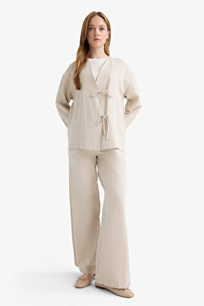 Wide Leg Keten Karışımlı Pantolon