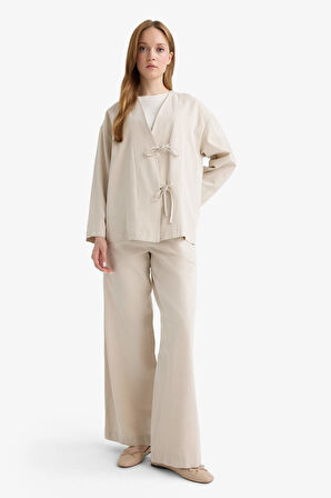 Wide Leg Keten Karışımlı Pantolon