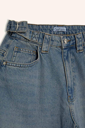 Carpenter Fit Yüksek Bel Uzun Jean Yıkamalı Pantolon