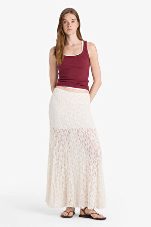 A Form Yüksek Bel Dantel Maxi Etek