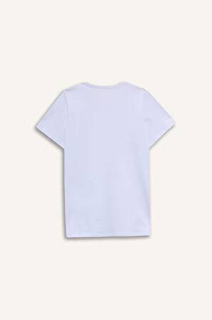 Erkek Çocuk Bisiklet Yaka Basic Düz Beyaz Tişört