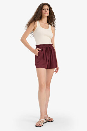 Normal Esnek Belli Cepli Krinkıl Viskon Şort