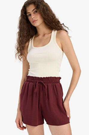 Normal Esnek Belli Cepli Krinkıl Viskon Şort