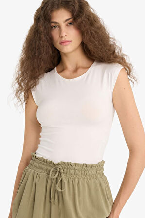 Fitted Bisiklet Yaka Kısa Kollu Tişört