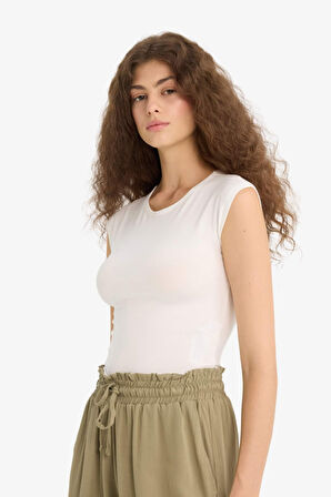 Fitted Bisiklet Yaka Kısa Kollu Tişört