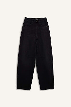 Baggy Fit Yüksek Bel Düz Paça Uzun Jean Pantolon