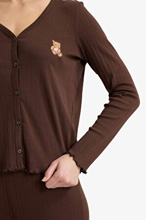 Pijama Takımı Regular Fit Ayıcıklı Uzun Kollu Üst Uzun Alt