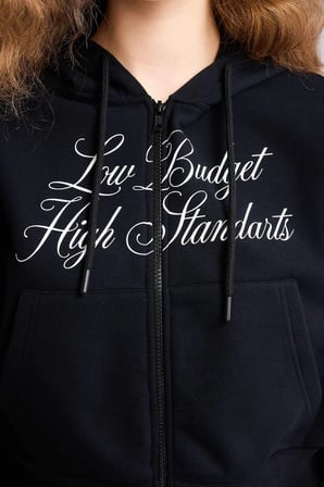 Defacto H0168AXBK81 Siyah Kapüşonlu Baskılı Fermuarlı Sweatshirt