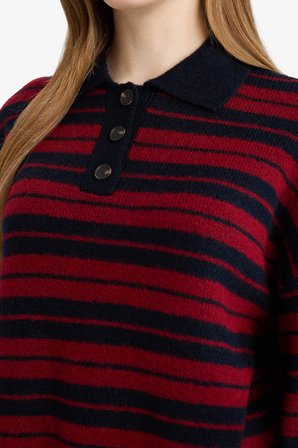 DeFacto Loose Fit Polo Yaka Çizgili Triko Kazak Tunik G7240AX25CWNV207