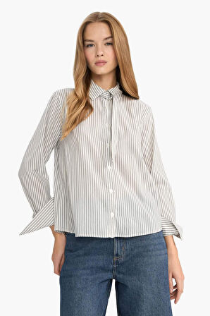 Regular Fit Gömlek Yaka Bengalin Uzun Kollu Gömlek