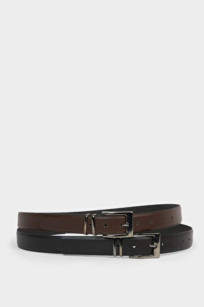 Erkek Dikdörtgen Toka Suni Deri 2'li Klasik Kemer