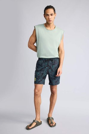 DeFacto Regular Fit Baskılı Esnek Dokulu Kısa Boy Sporcu Deniz Şortu A4185AX26HSBK81