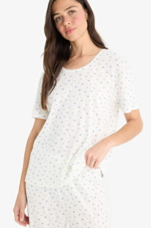 Regular Fit Pijama Takım Kısa Kollu Pijama Üstü Esnek Belli Uzun Pijama Altı-Fall in Love