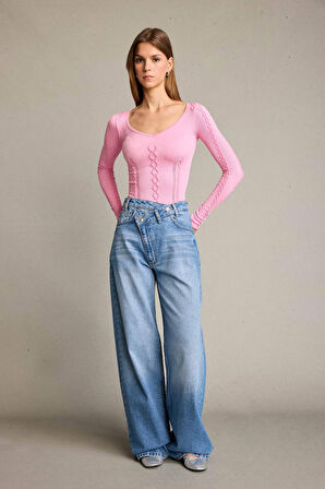 Fitted V Yaka Uzun Kollu Tişört