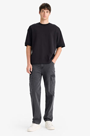 Loose Fit Bisiklet Yaka Basic Düz Kısa Kollu Tişört