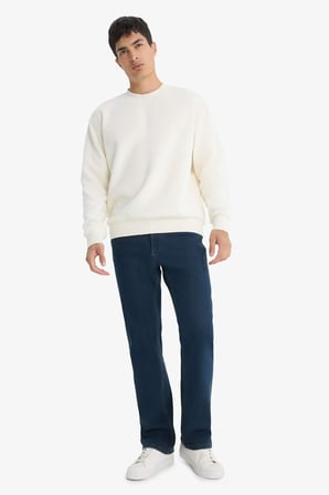 DeFacto Relax Fıt Bisiklet Yaka Polar Sweatshirt F3685AX25WNER140