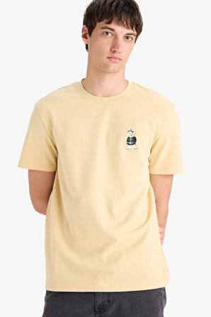 Regular Fit Bisiklet Yaka Baskılı Kısa Kollu Tişört