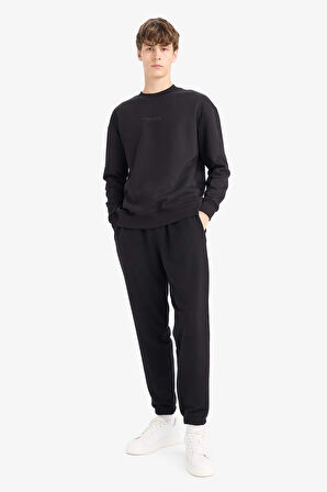 Boxy Fit Bisiklet Yaka Baskılı Sweatshirt