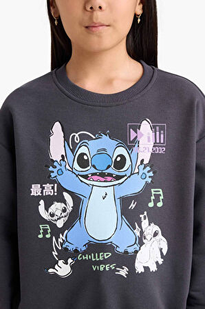 Kız Çocuk Disney Lilo & Stitch Relax Fit Bisiklet Yaka Sweatshirt