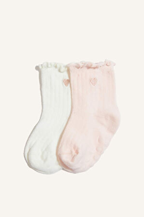 Kız Bebek Kaydırmaz Taban 2'li Pamuklu Uzun Çorap