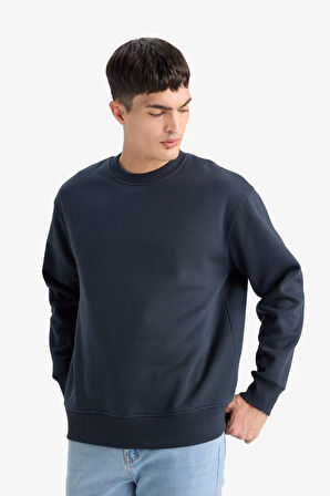 Relax Fit Bisiklet Yaka Kalın İçi Yumuşak Tüylü Basic Düz Sweatshirt