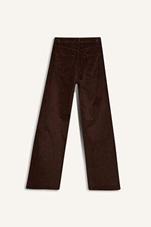 Wide Leg Fermuarlı Normal Bel Uzun Boy Kadife Pantolon