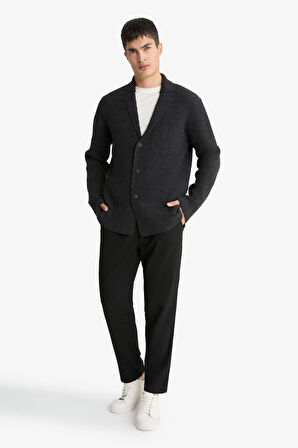 Standart Fit Ceket Yaka Triko Hırka