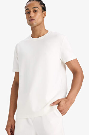 DeFactoFit Standart Fit Bisiklet Yaka Yan Baskılı Baskılı Sporcu Kısa Kollu Tişört