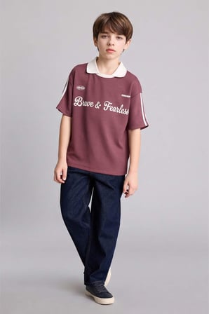 DeFacto Oversıze Baskılı Modal Kısa Kollu Polo Tişört Erkek Çocuk H0914A826SMBR494