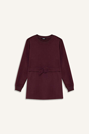 Regular Fit Bisiklet Yaka İçi Yumuşak Tüylü Selanik Kumaş Uzun Kollu Tunik