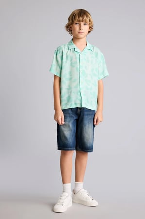 DeFacto Oversize Geniş Kalıp Polo Yaka Desenli Viskon Kısa Kollu Gömlek Erkek Çocuk F5672A825HSGN1229