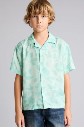 DeFacto Oversize Geniş Kalıp Polo Yaka Desenli Viskon Kısa Kollu Gömlek Erkek Çocuk F5672A825HSGN1229