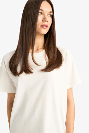 Oversize Geniş Kalıp Bisiklet Yaka Kısa Kollu Tişört