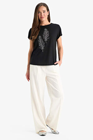 Regular Fit Bisiklet Yaka Bsakılı Kısa Kollu Tişört