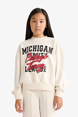 Kız Çocuk 2'li Takım Baskılı Sweatshirt Eşofman Altı