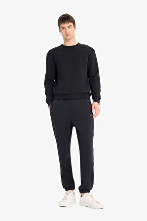 Regular Fit Bisiklet Yaka Basic Düz Kalın Sweatshirt