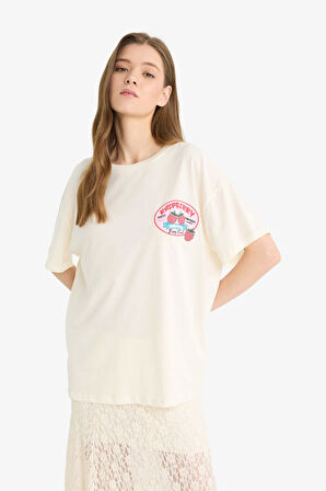 DeFacto Coool Oversize Geniş Kalıp Bisiklet Yaka Sırt Baskılı Kısa Kollu Tişört F4787AX25SMER103