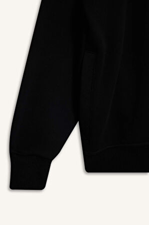 Boxy Fit Dik Yaka Baskılı İçi Yumuşak Tüylü Hırka