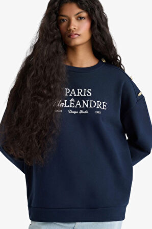 Relax Fit Bisiklet Yaka Baskılı Kalın Sweatshirt