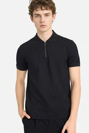 DeFacto %100 Pamuk Regular Fit Fermuarlı Yaka Polo Tişört F9870AX26SPBK81
