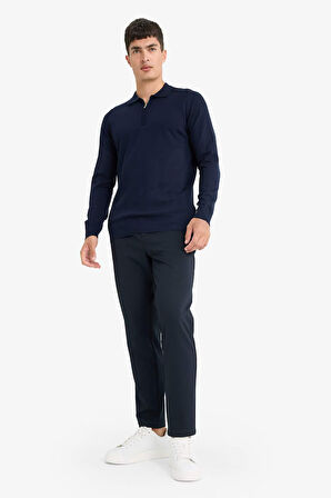 Standart Fit Polo Yaka Yarım Fermuarlı Premium Triko Kazak