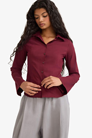 Fitted Poplin Uzun Kollu Gömlek