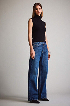 Straight Wide Yüksek Bel Düz Paça Uzun Jean Pantolon
